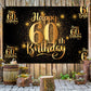 Nc Happy 60Th Birthday Backdrop Banner Step And Repeat 60 Years Old Background Decorations For Women Men Her Him Photography Party Supplies Glitter Black Gold