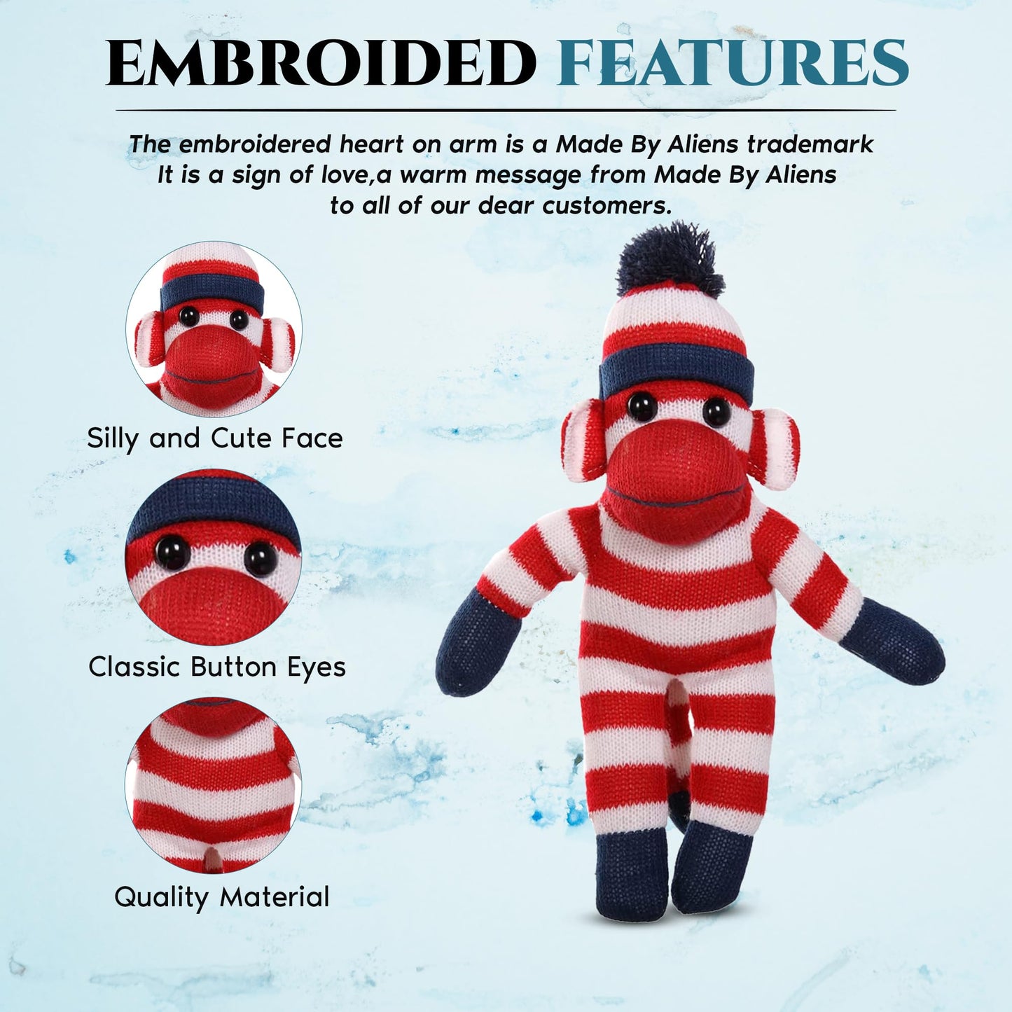 Plushland Adorable Sock Monkey, The Original Traditional Hand Knitted Stuffed Animal Toy Gift-For Kids, Babies, Teens, Girls And Boys Baby Doll Present Puppet (16'' Red)