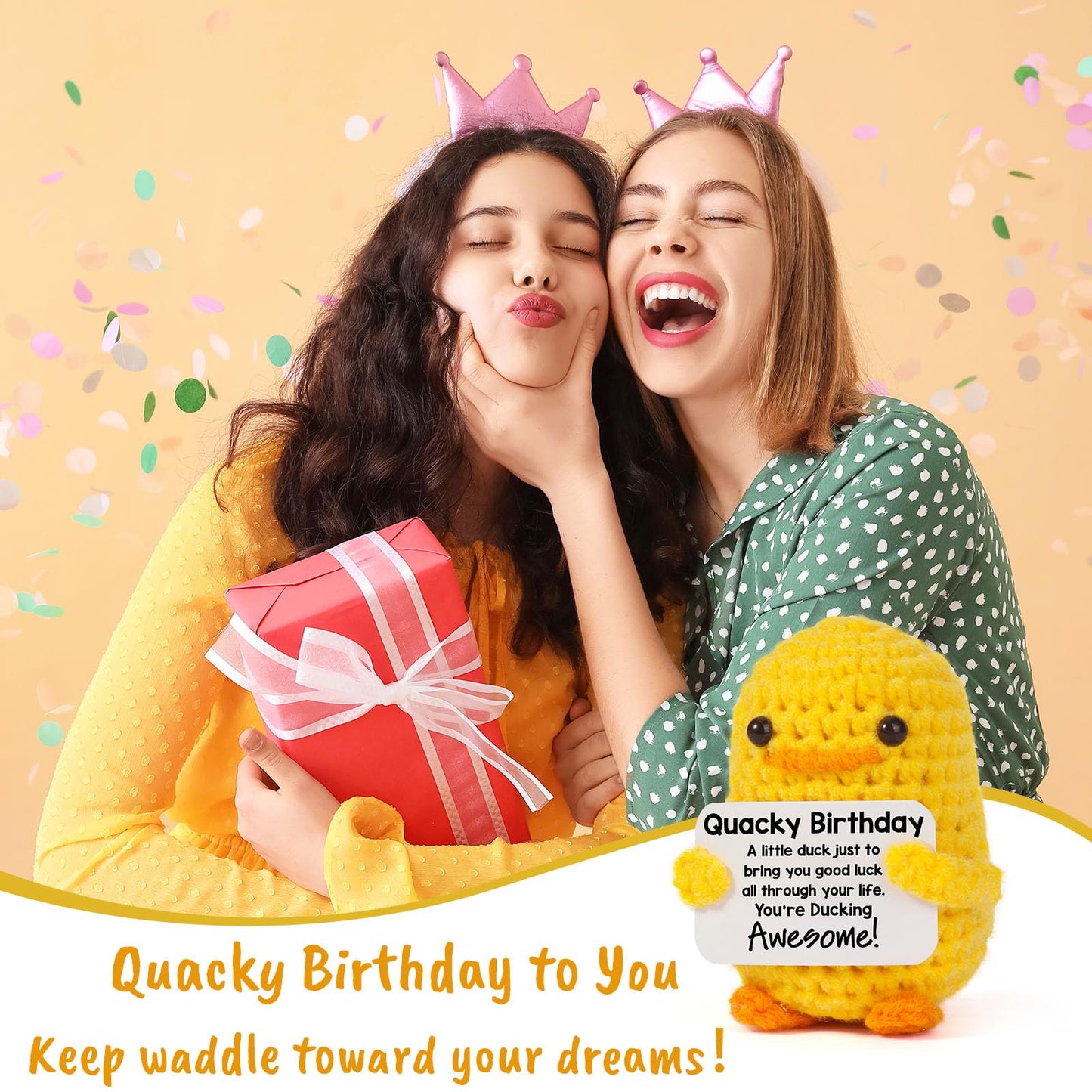 MBL Crochet Duck Birthday Gift - Yellow, Small, Polyester - Fun for Women, Men, Teens, Best Friends & Coworkers
