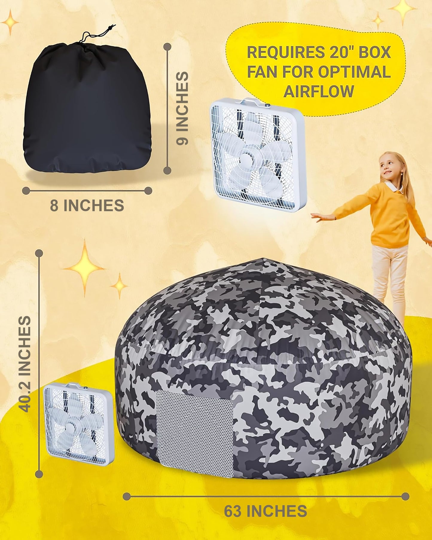 Skywin Inflatable Tent for Kids, Camo Dark Grey, 1 Pack, Durable Polyester, Easy Setup, Model SW-233-ATCDGNT