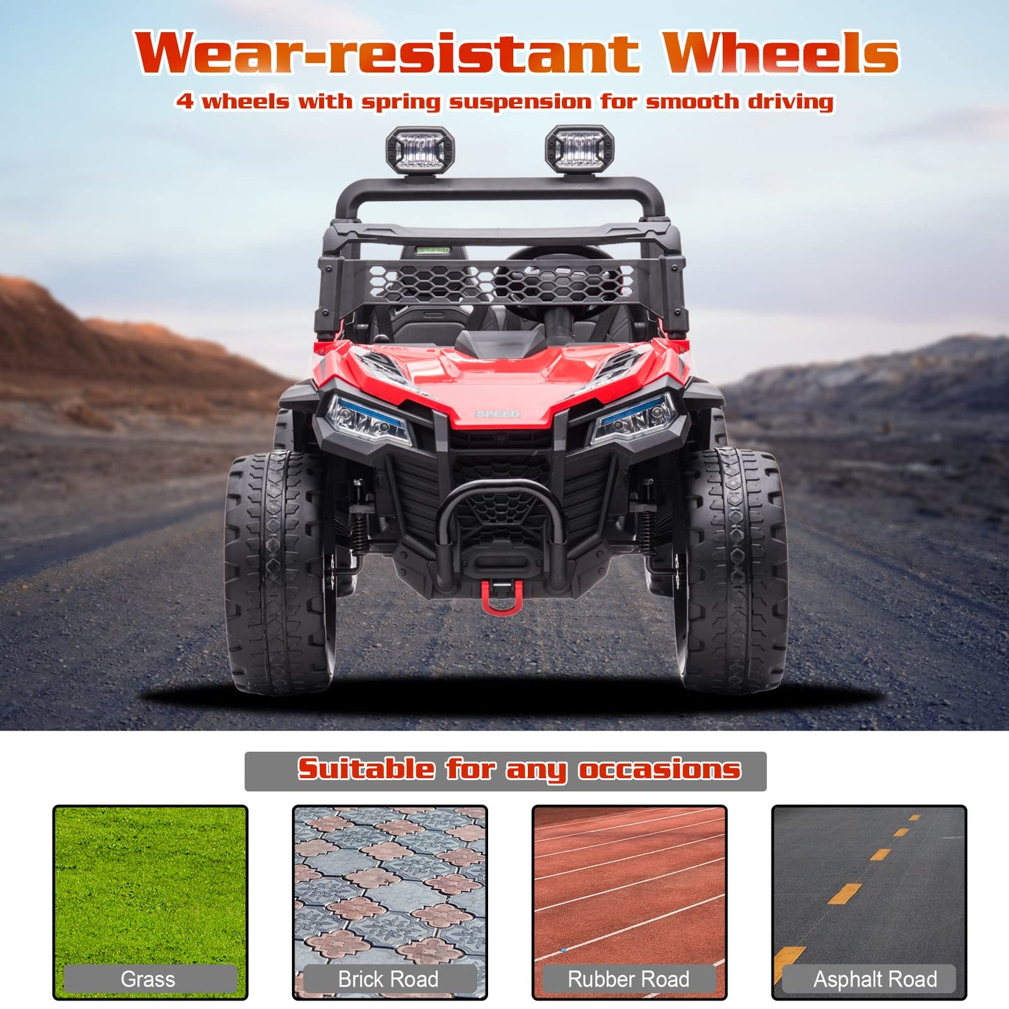 Postack 24V 2-Seater For Kids Ride On Truck, 4Wd Electric Vehicle Battery Powered Ride On Truck With Remote Control, Kids Utv Fo