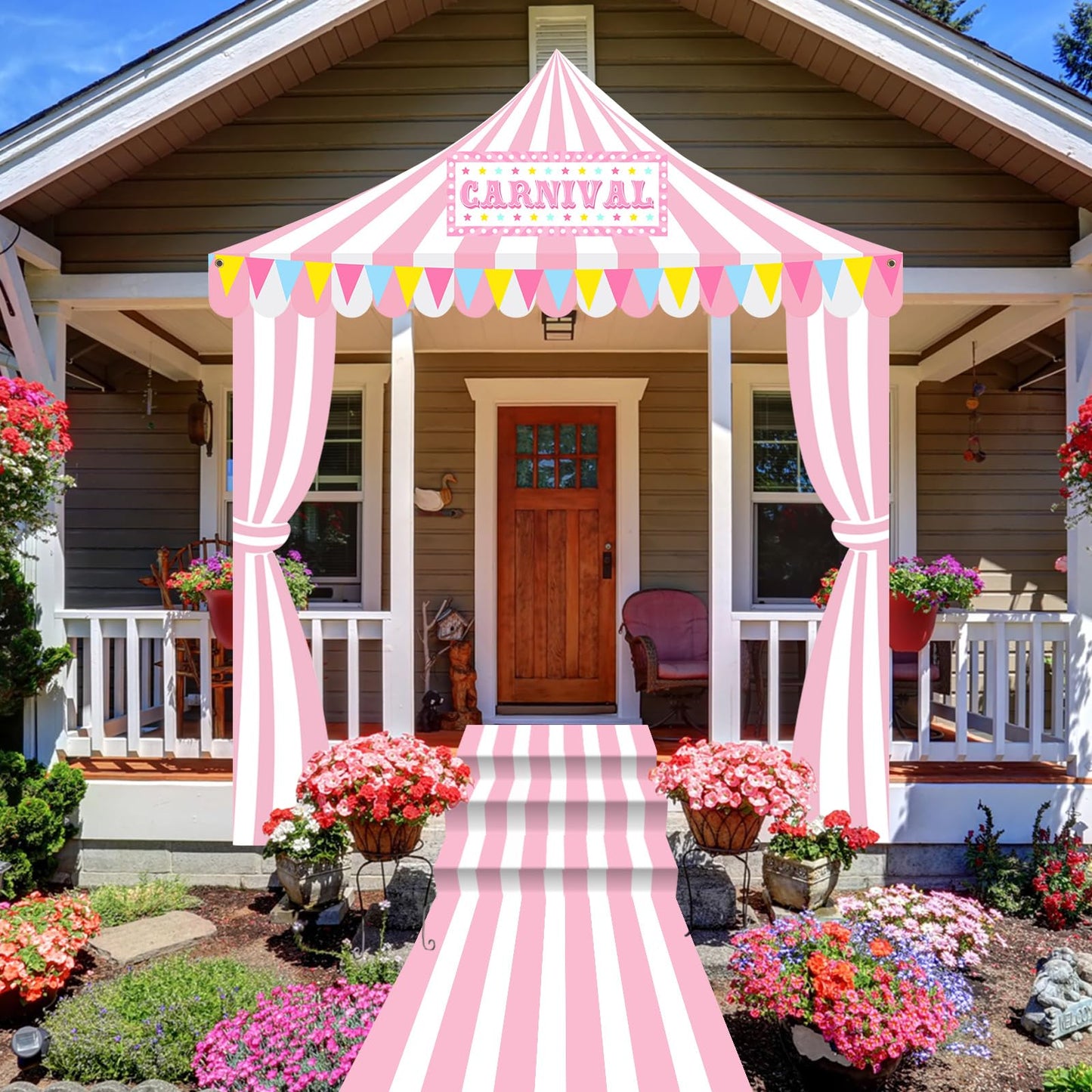 Fanfanwin 4 Pcs Carnival Circus Tent Decorations Carnival Entryway Door Party Decor Awning Hanging Banner Aisle Runners Supply f