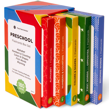 Think Tank Scholar Flash Cards For Preschool, Pre K And Kindergarten Set Of 5, 180 Cards - Learn Alphabets, Colors, Number, Shapes Animals & Sight Words - Educational Flashcards For Kids 2-5 Years