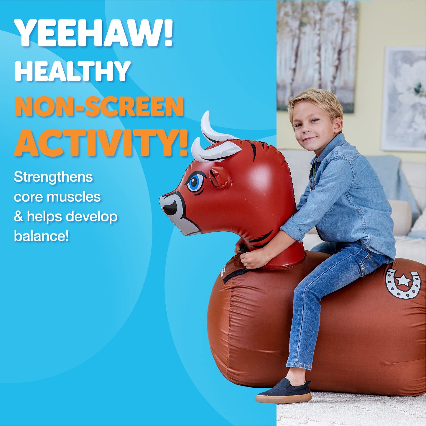 Waddle Hip Hoppers Bouncy Hopper Inflatable Hopping Animal Bouncer, Supports Up To 250 Pounds, Ages 5 And Up (Brown Bull)