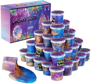 Bvehsr 36 Packs Galaxy Putty Slime, Party Favor For Kids Girls & Boys, Adults, Non Sticky, Stress & Anxiety Relief, Wet, Super Soft Sludge Toy,Easter Basket Stuffers