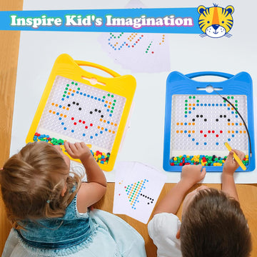 Extra Large Magnetic Drawing Board for Kids, Magnet Doodle Board with 2 Stylus Pen and Beads, Magnetic Dot Art Fine Motor Skills