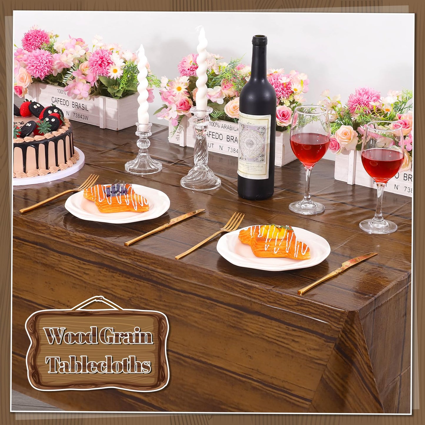 3 Pack Wood Grain Plastic Tablecloth, 54 X 108Inch Rustic Wood Table Covers for Rectangle Table Disposable Vintage Farmhouse Tab