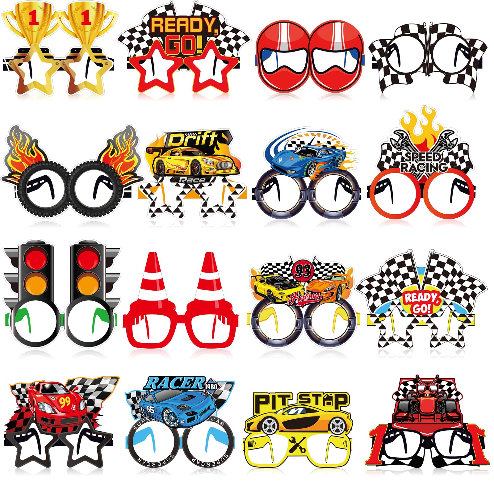 Herdear 32 Pcs Race Car Party Decorations Favor Racing Paper Glasses Frame Trunk Car Theme Eyeglasses Racing Car Party Favors fo