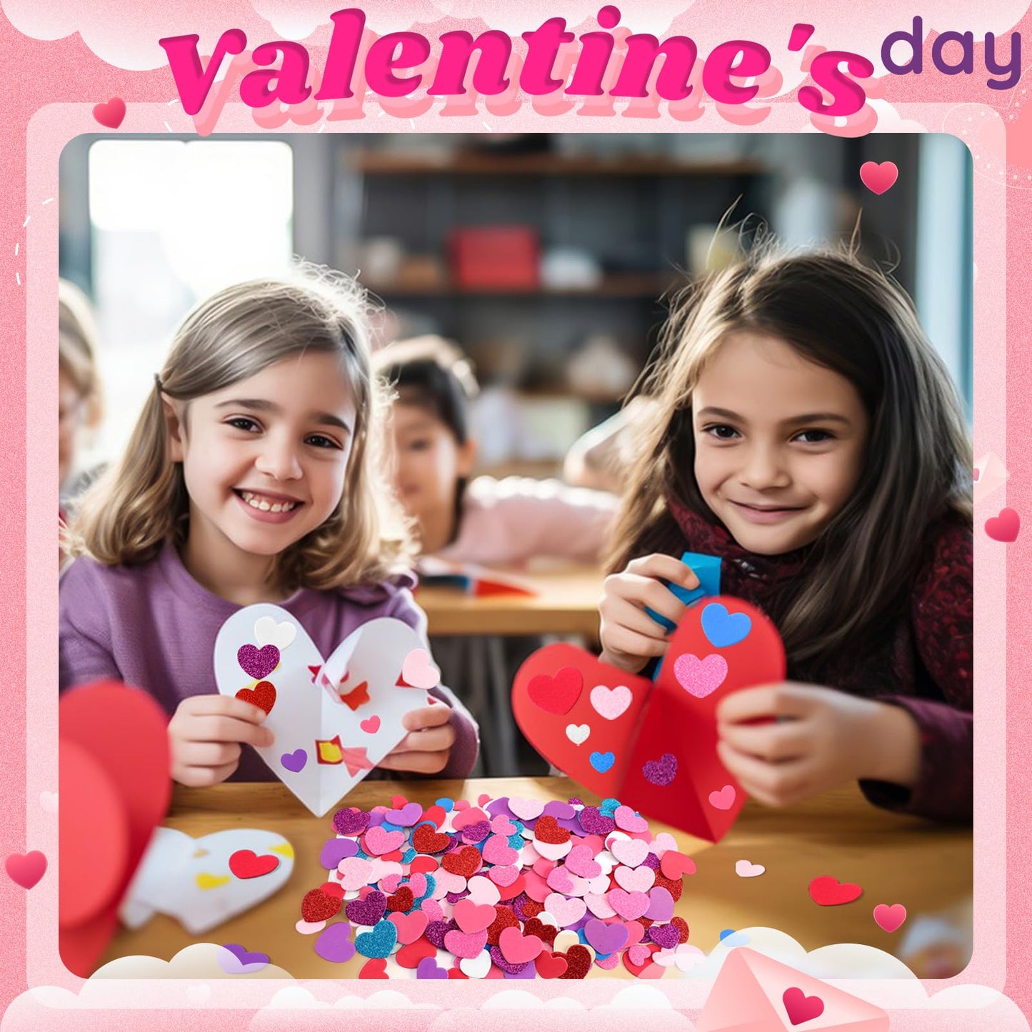 SEPGLITTER Heart Foam Stickers, 600Pcs Valentines Day Glitter Matte Love Heart Shaped Self Adhesive Foam Stickers Decals for Ki