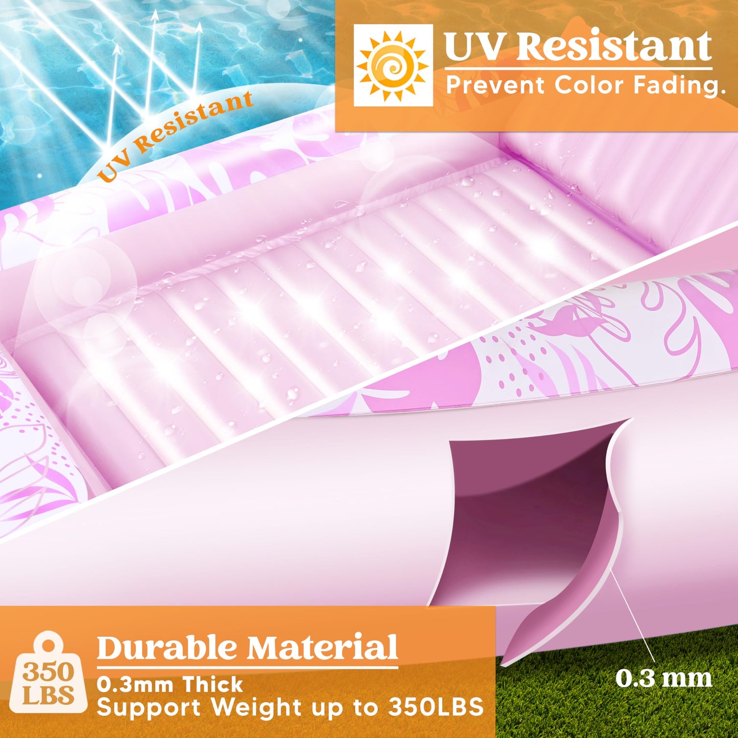 Sloosh Inflatable Tanning Pool Lounger Float, 85' X 57' Extra Large Pool Floats Adult With Pillow, 4 In 1 Suntan Tub Raft Floatie,Sunbathing Bed Lounge For Water Blow Up Ball Pit, Xl-Blushing Pink