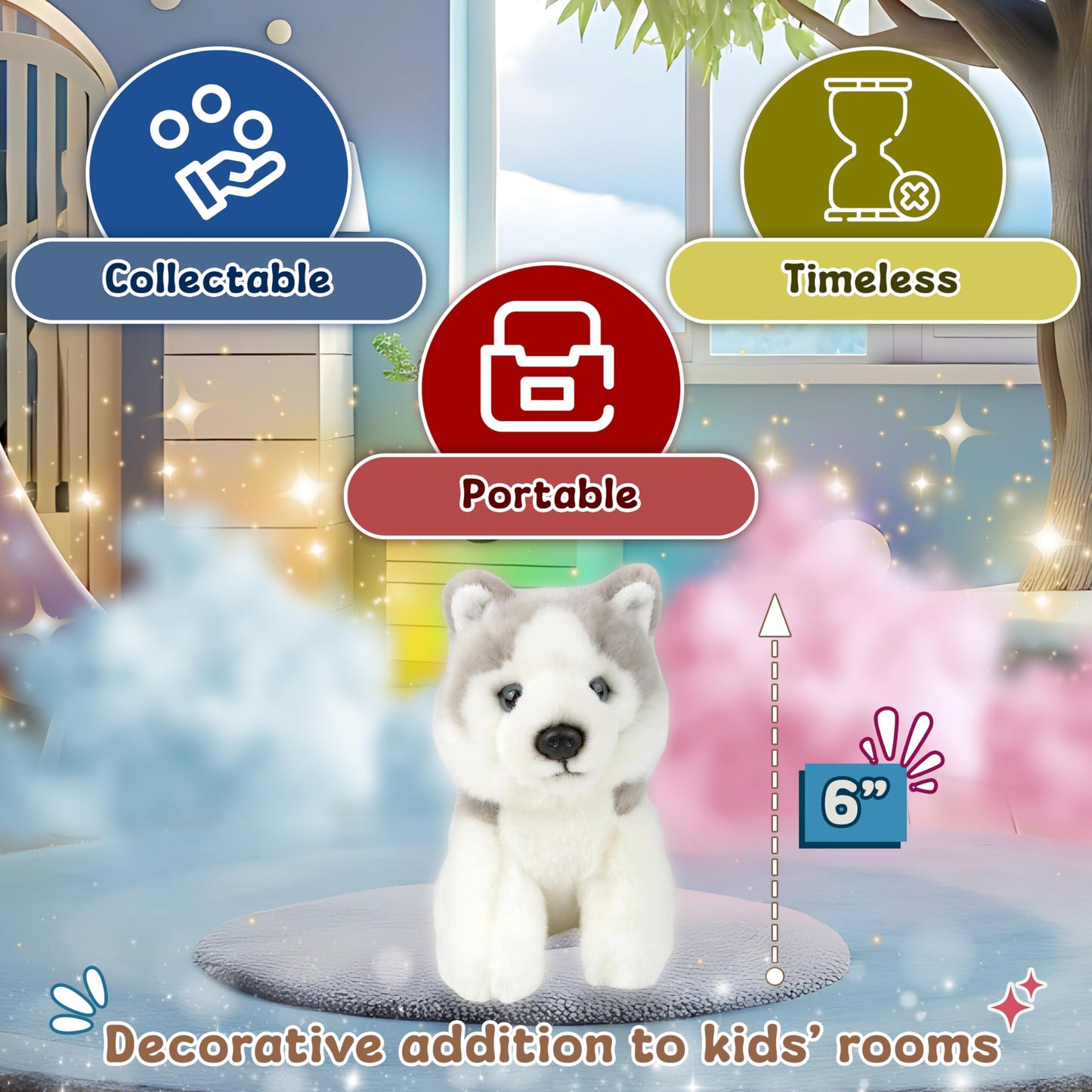 Forest & Twelfth 6'' Stuffed Husky, Soft Plush Toy, Cute Stuffed Animal For Boys And Girls, Realistic Looking Small Stuffed Anim