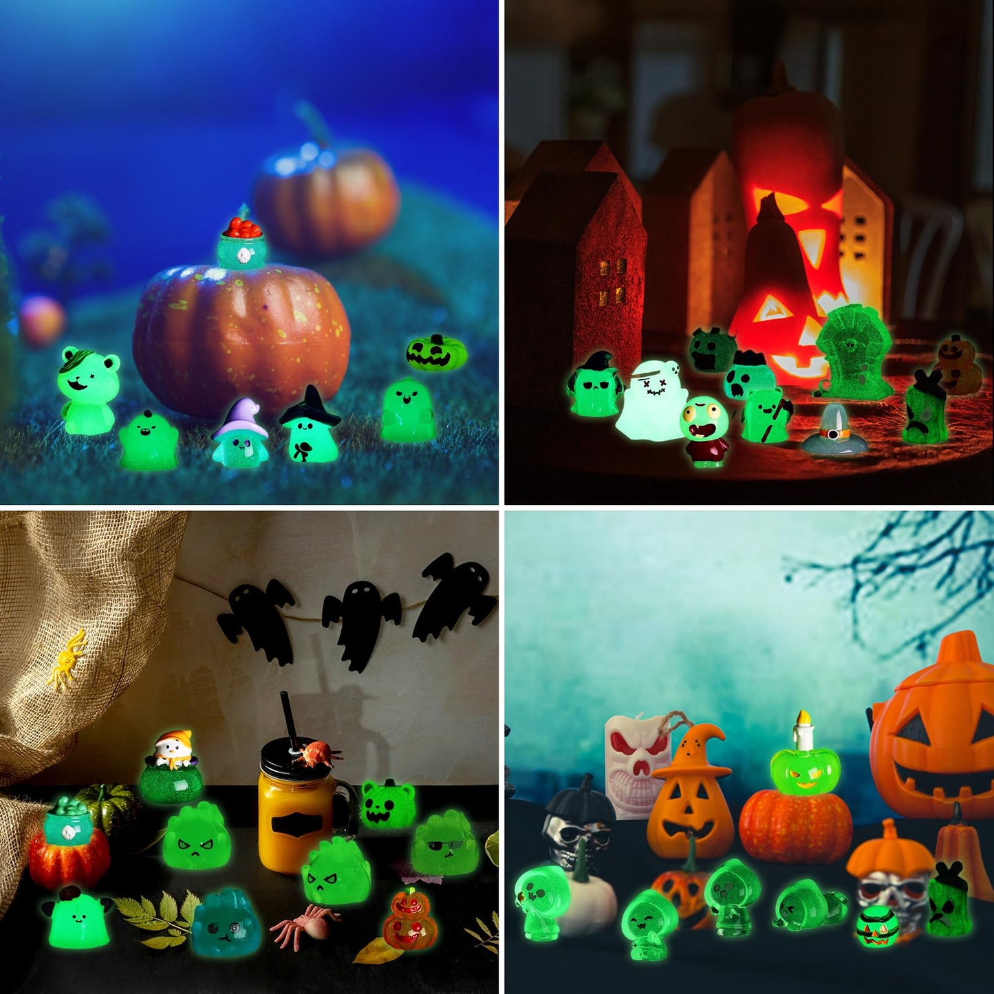Sonwyoung 58 Pcs Halloween Luminous Mini Toys Glow In Dark Tiny Resin Figures Set Fairy House Diorama Accessories Ornament For G