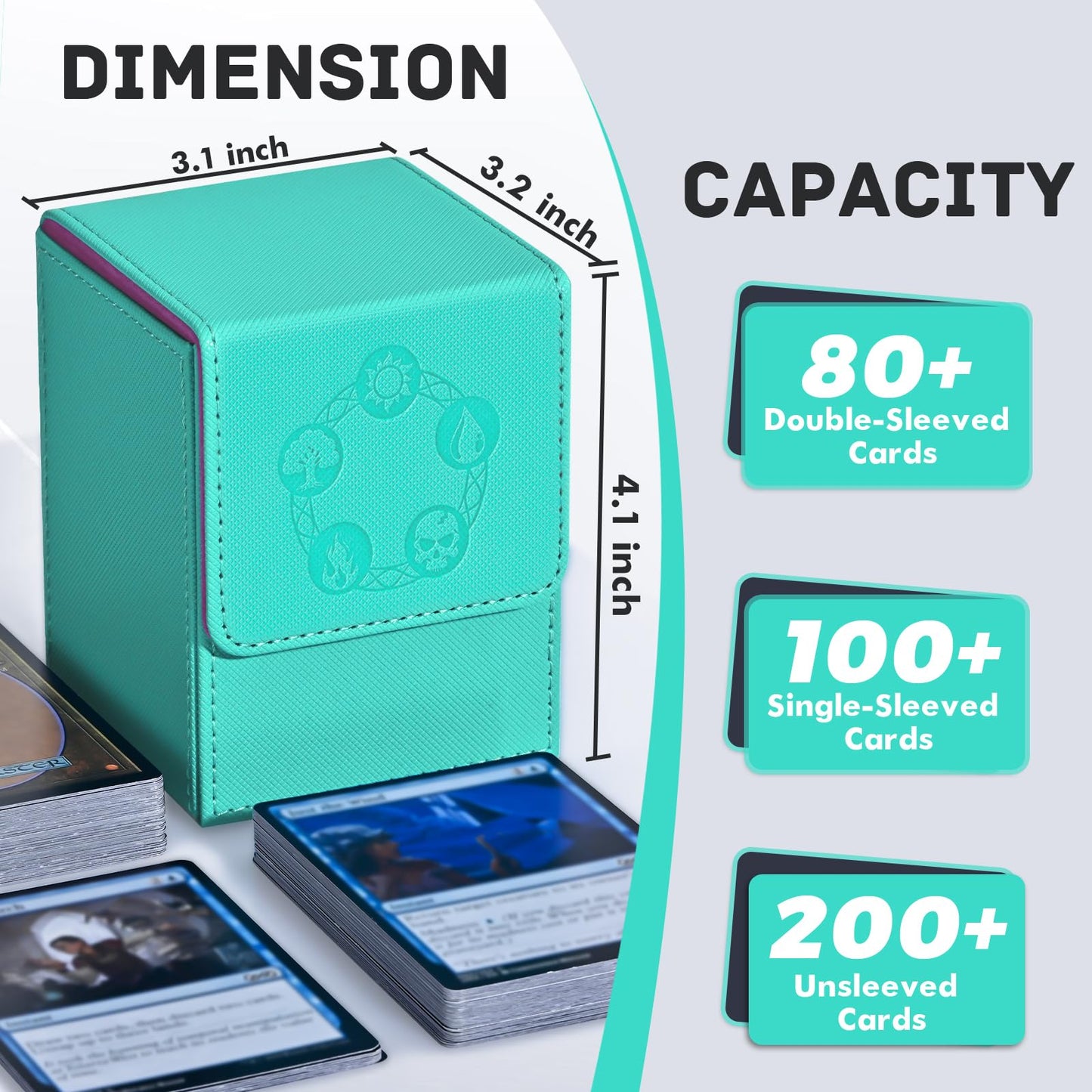 Zlca Card Deck Box For Mtg Cards With 2 Dividers, Card Storage Box Fits 100+ Single Sleeved Cards, Pu Leather Tcg Card Deck Case Holder For Magic Commander Yugioh (Black,Ring)