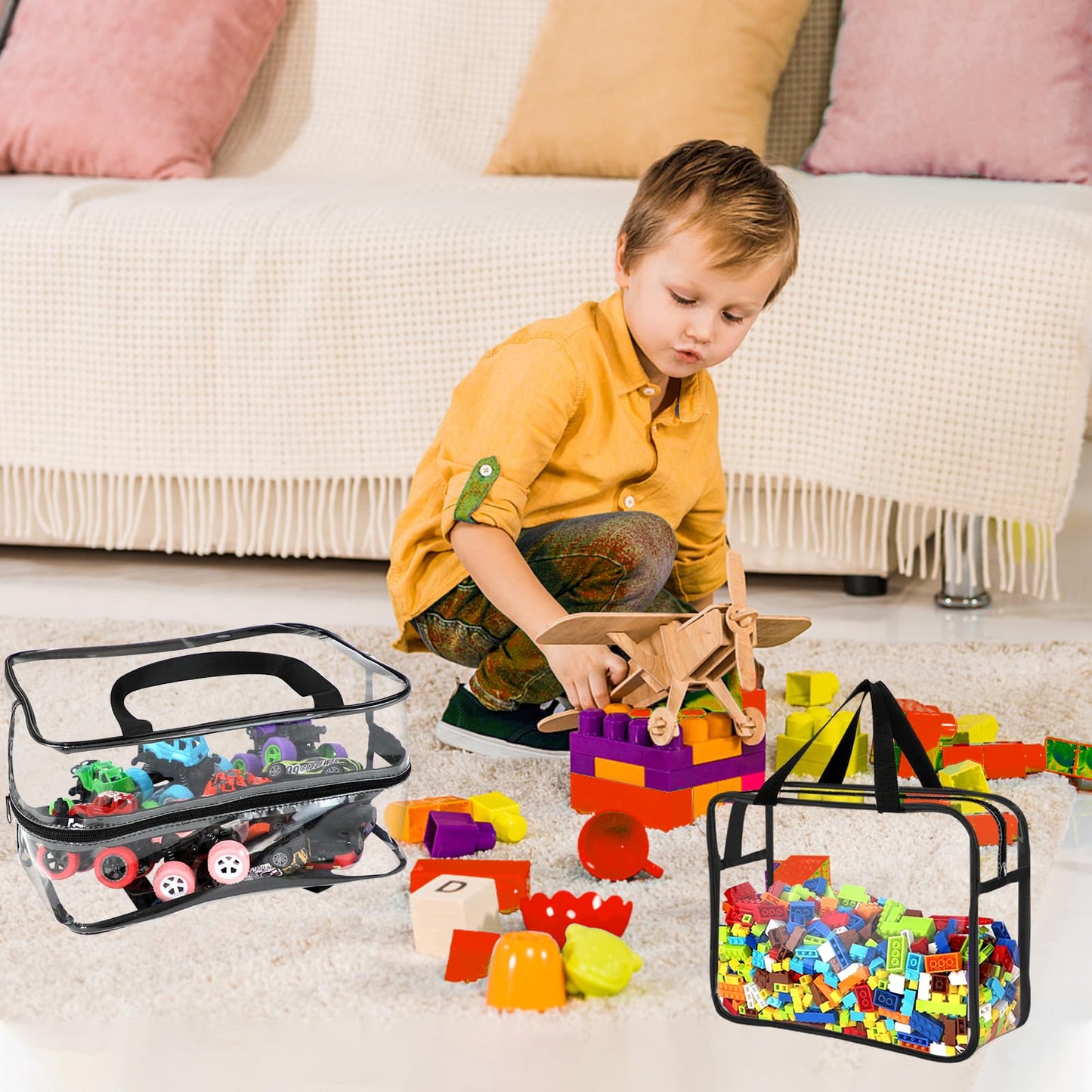 6 Packs Large Toy Storage Bags With Labels, Reusable Clear Pvc Board Game Storage, Travel Waterproof Organizer Bags With Zipper