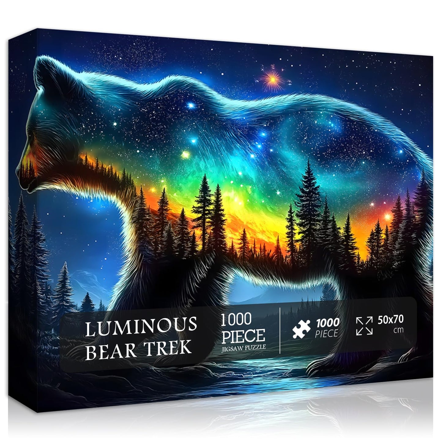 PICKFORU Fantasy Bear Puzzles for Adults 1000 Pieces, Magic Animal Wildlife Bear Jigsaw Puzzles, Forest Starry Night Landscape S
