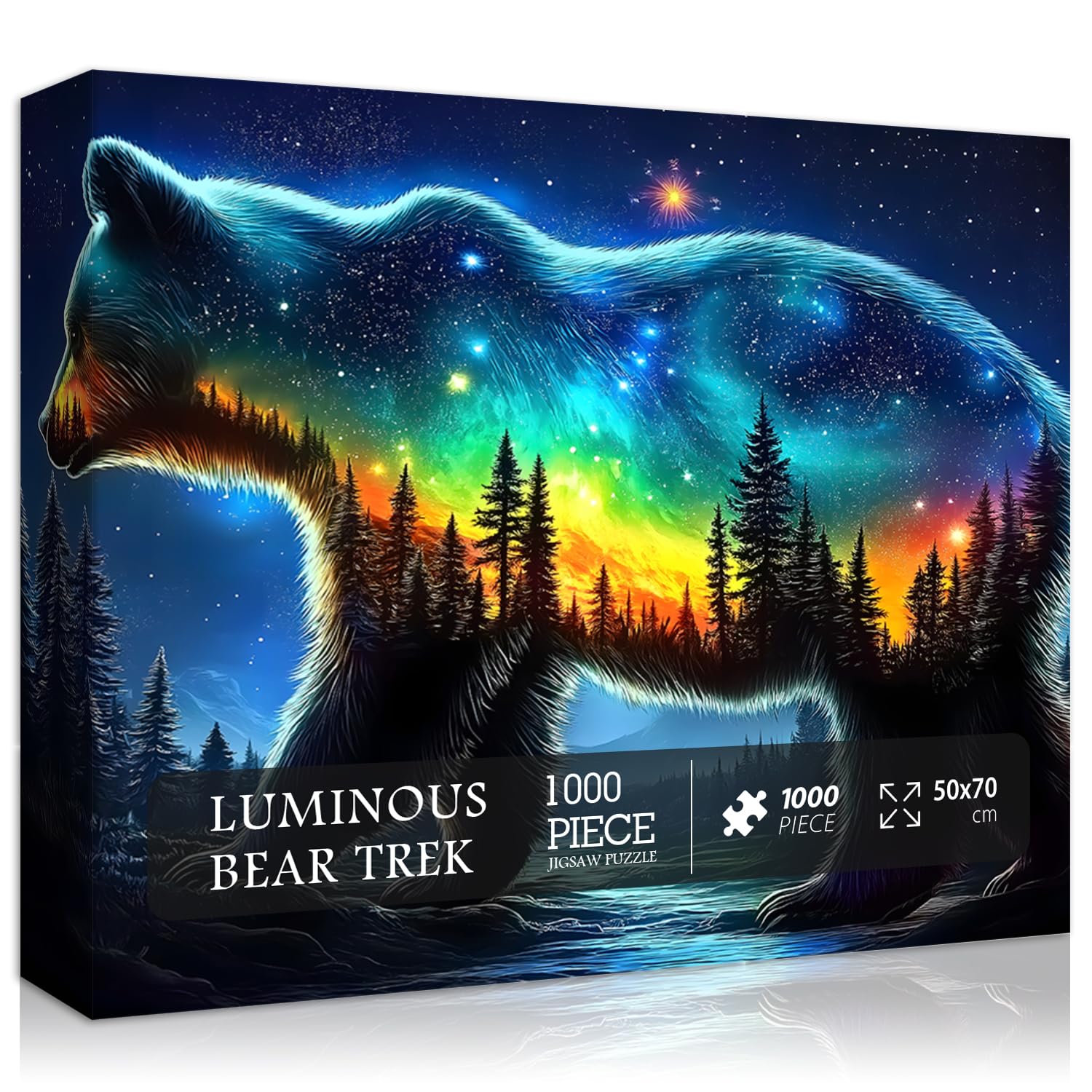 PICKFORU Fantasy Bear Puzzles for Adults 1000 Pieces, Magic Animal Wildlife Bear Jigsaw Puzzles, Forest Starry Night Landscape S