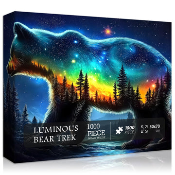 PICKFORU Fantasy Bear Puzzles for Adults 1000 Pieces, Magic Animal Wildlife Bear Jigsaw Puzzles, Forest Starry Night Landscape S