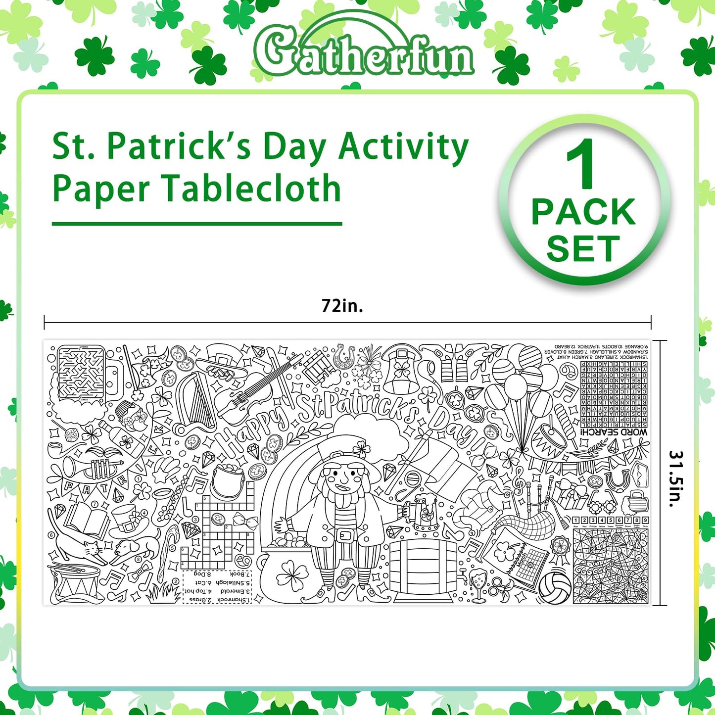 St. Patrick'S Day Coloring Poster For Classroom Wall - Versatile 31.5 X 72 Inches Irish Themed Activity Poster/Table Cover, Scho