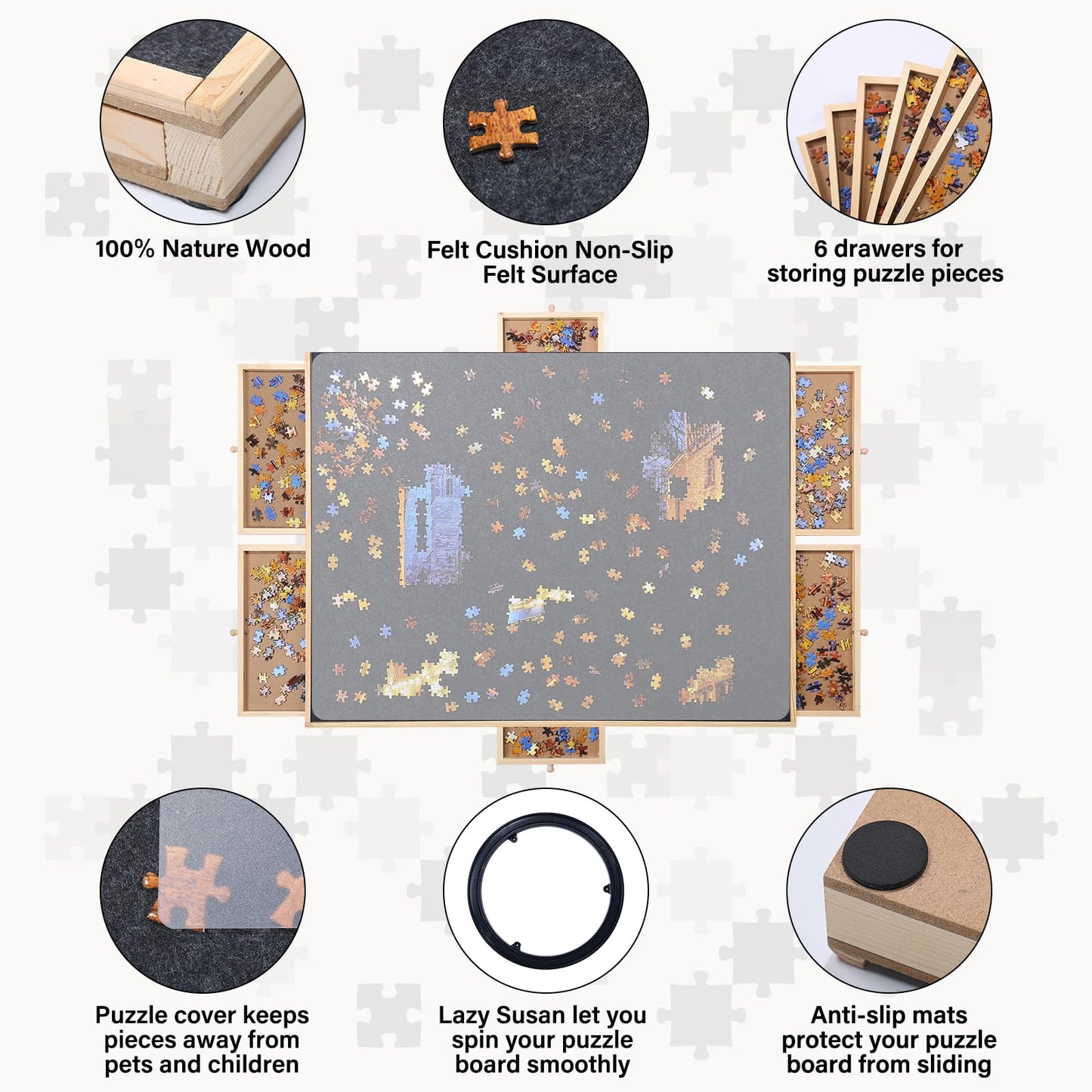 1500 Piece Puzzle Board,Wooden Jigsaw Puzzle Board With Drawers 35   X 27   Portable Puzzle Table Rotating Puzzle Table With Cov