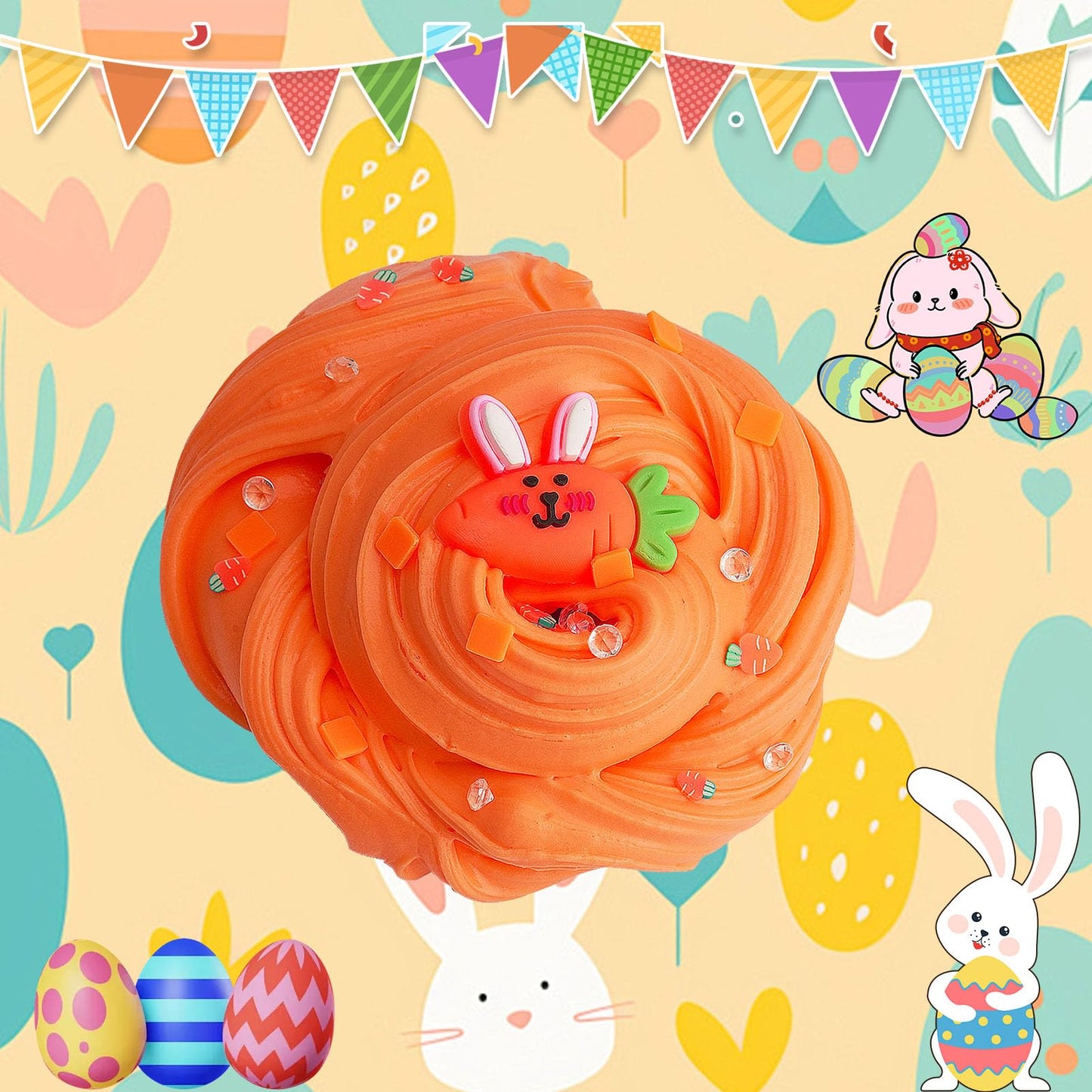 Okaybee Carrot Orange Butter Slime With Easter Bunny Slime Charm, Slime Toys For Kids, Easter Gifts For Toddlers Teens Unisex Ch