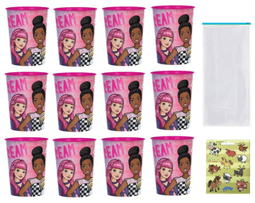 Barbie Dream Birthday Party Supplies Bundle Pack Includes 12 Plastic Reusable Cups and 25 Clear Cello Bags