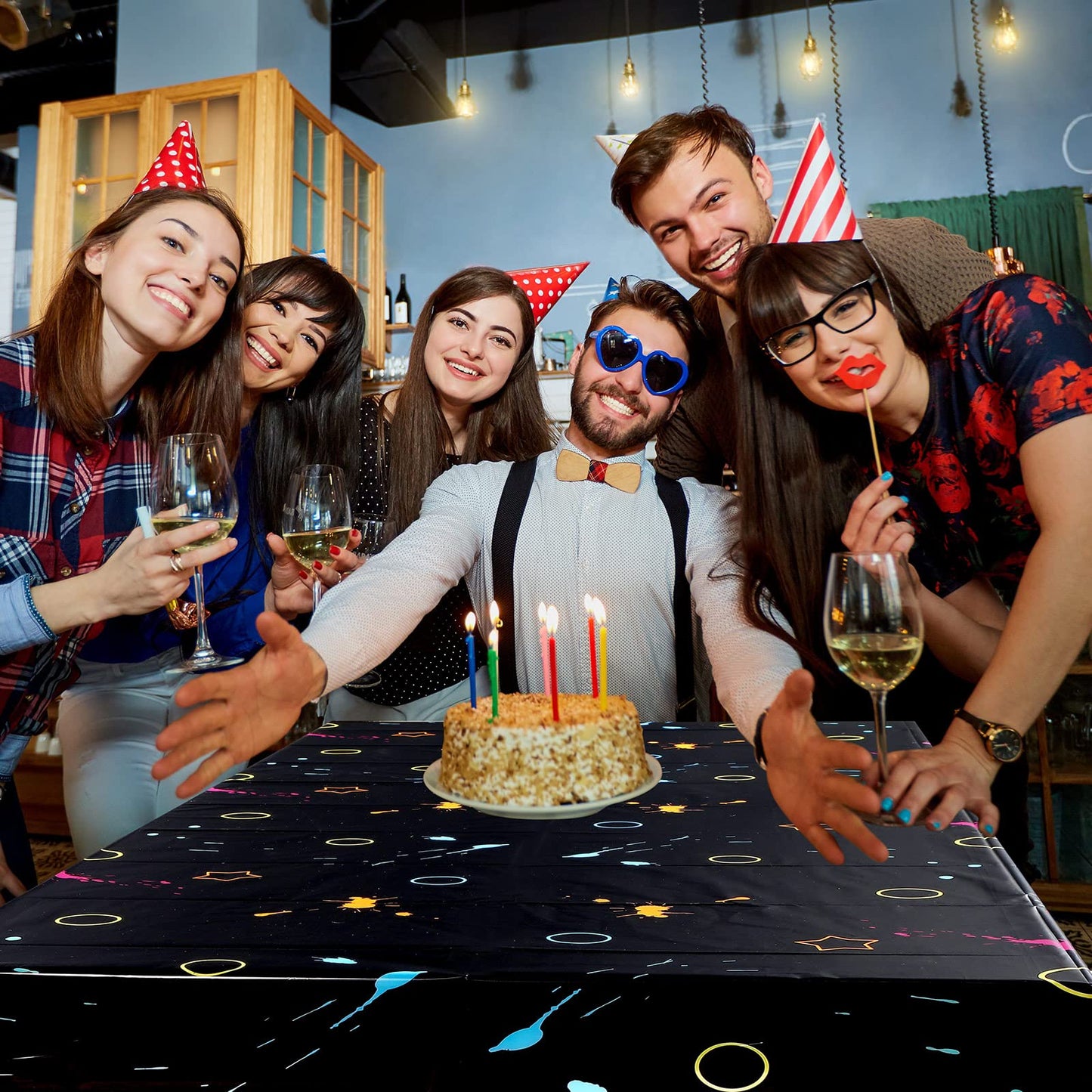 Glow Party Table Covers Neon Party Tablecloths 108 X 54 Inch Glow Party Tablecloths Disposable Plastic Neon Glow Table Cloth For Neon Birthday Party Black Light Party Supplies (6 Pieces)