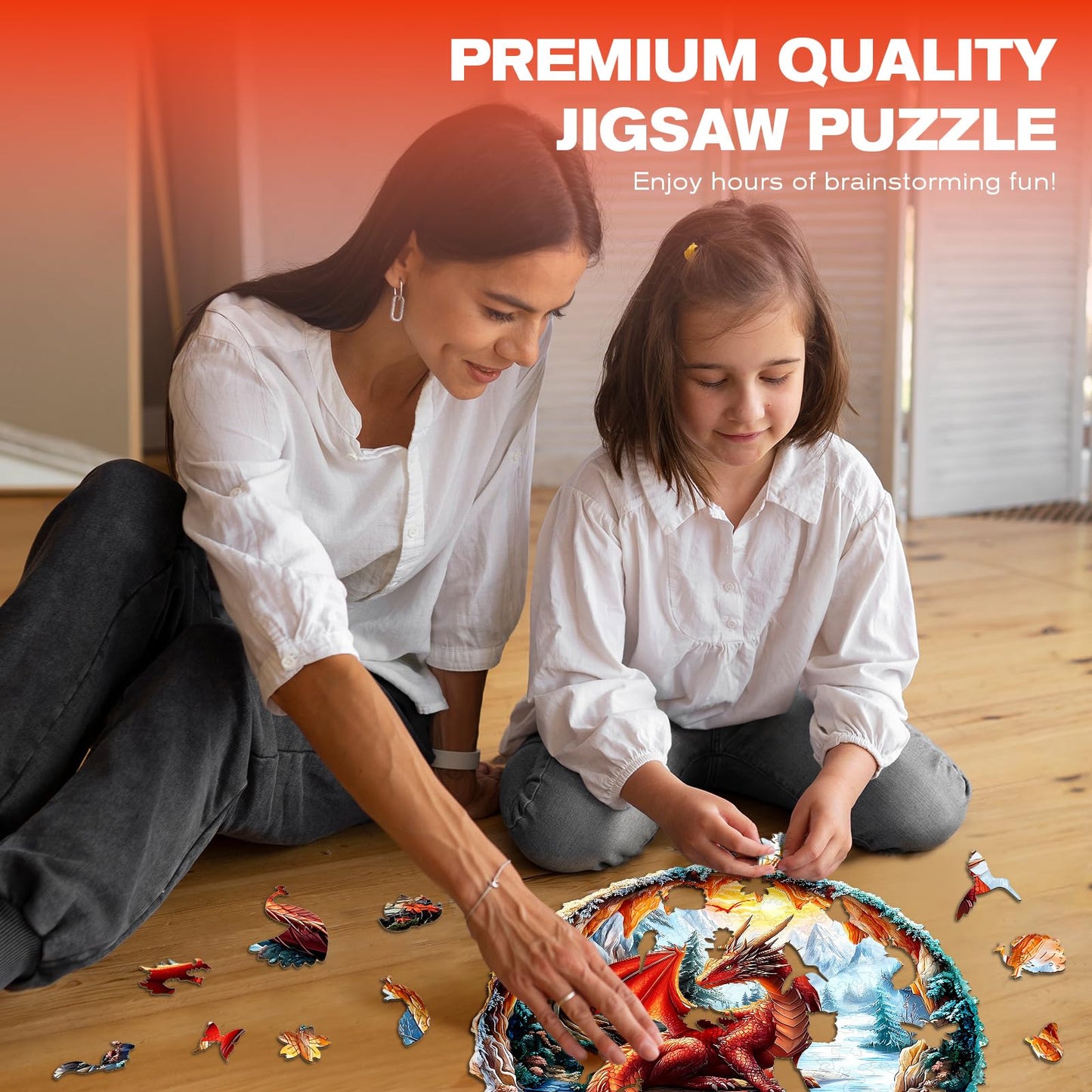 Wooden Puzzles for mature-themeds - Unique Shape 3D Vision Wooden Puzzle - Crimson Dragon Wooden Puzzles - Challenging mature-themed Animal Puzzles Creative Gifts - Birthday Gifts for mature-themeds - Puzzle Toys - (195pcs)