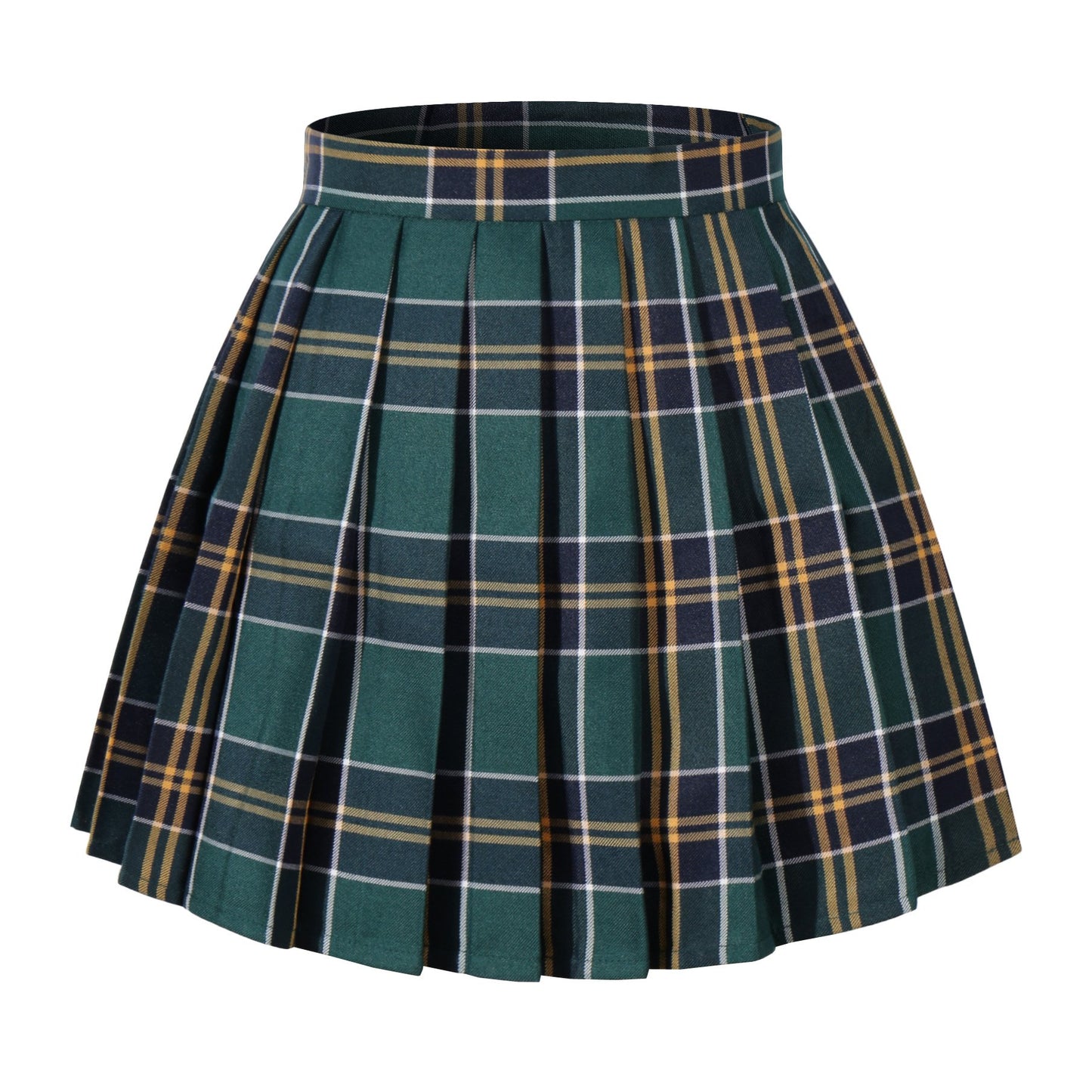 Girl'S School Uniform Plaid Pleated Costumes Skirts (M, Dark Green Mixed White)