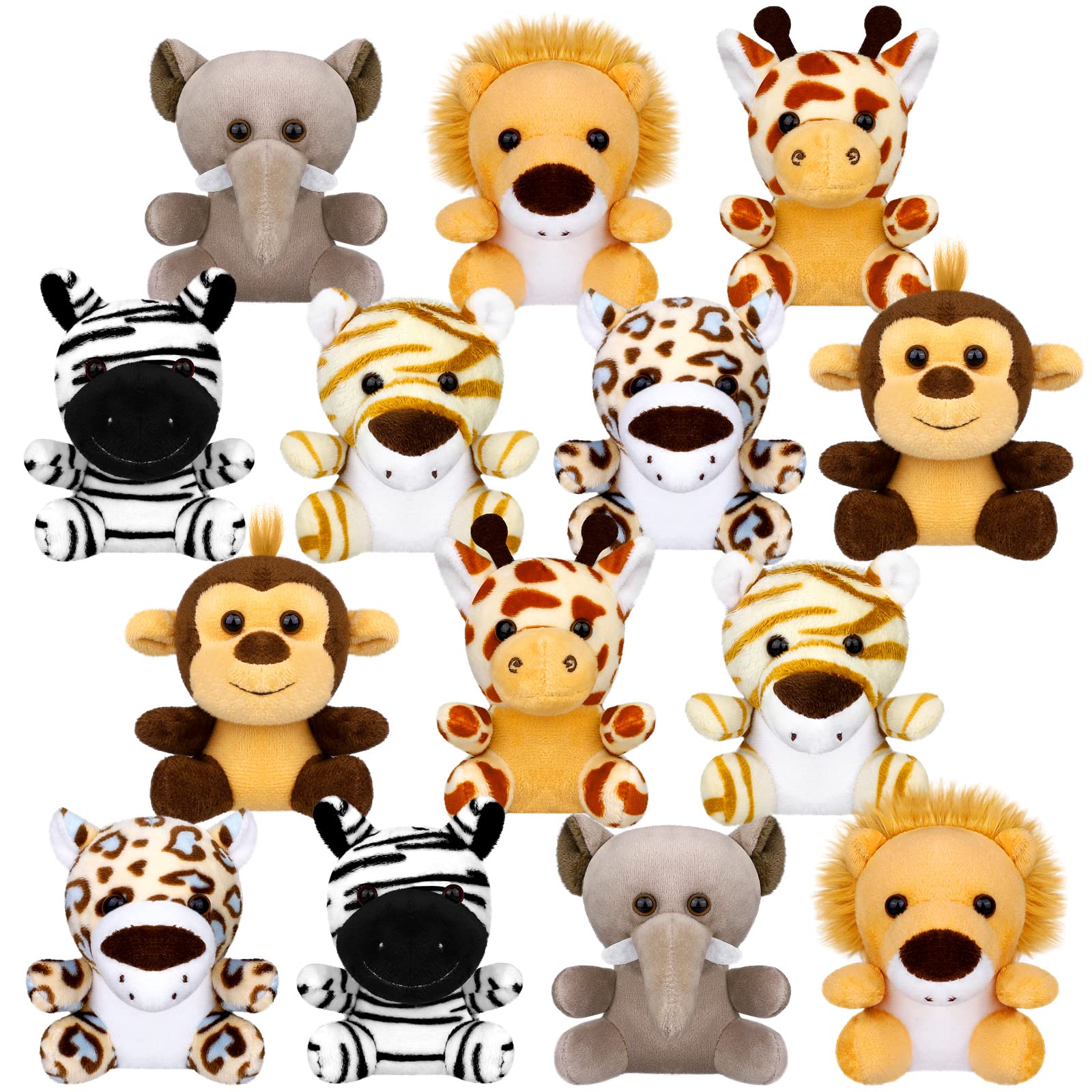 Elcoho 14 Pieces Safari Mini Jungle Animal Plush Toys Small Stuffed Forest Animals Plush Toys 3.75 Inch Keychain Decorations For Animal Themed Parties Goody Bags Filler Favors (Sitting)