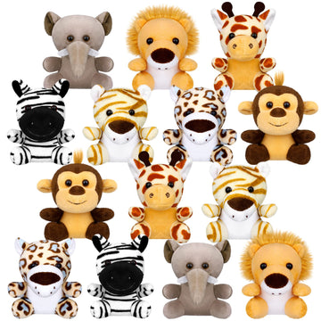 Elcoho 14 Pieces Safari Mini Jungle Animal Plush Toys Small Stuffed Forest Animals Plush Toys 3.75 Inch Keychain Decorations For Animal Themed Parties Goody Bags Filler Favors (Sitting)