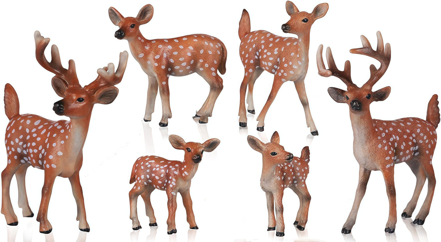 Gemini&Genius 6Pcs Deer Toys, Jungle Animal Deers with Cubs for Miniature Scenery Decorations, Birthday Cake Topper, Woodland Ba