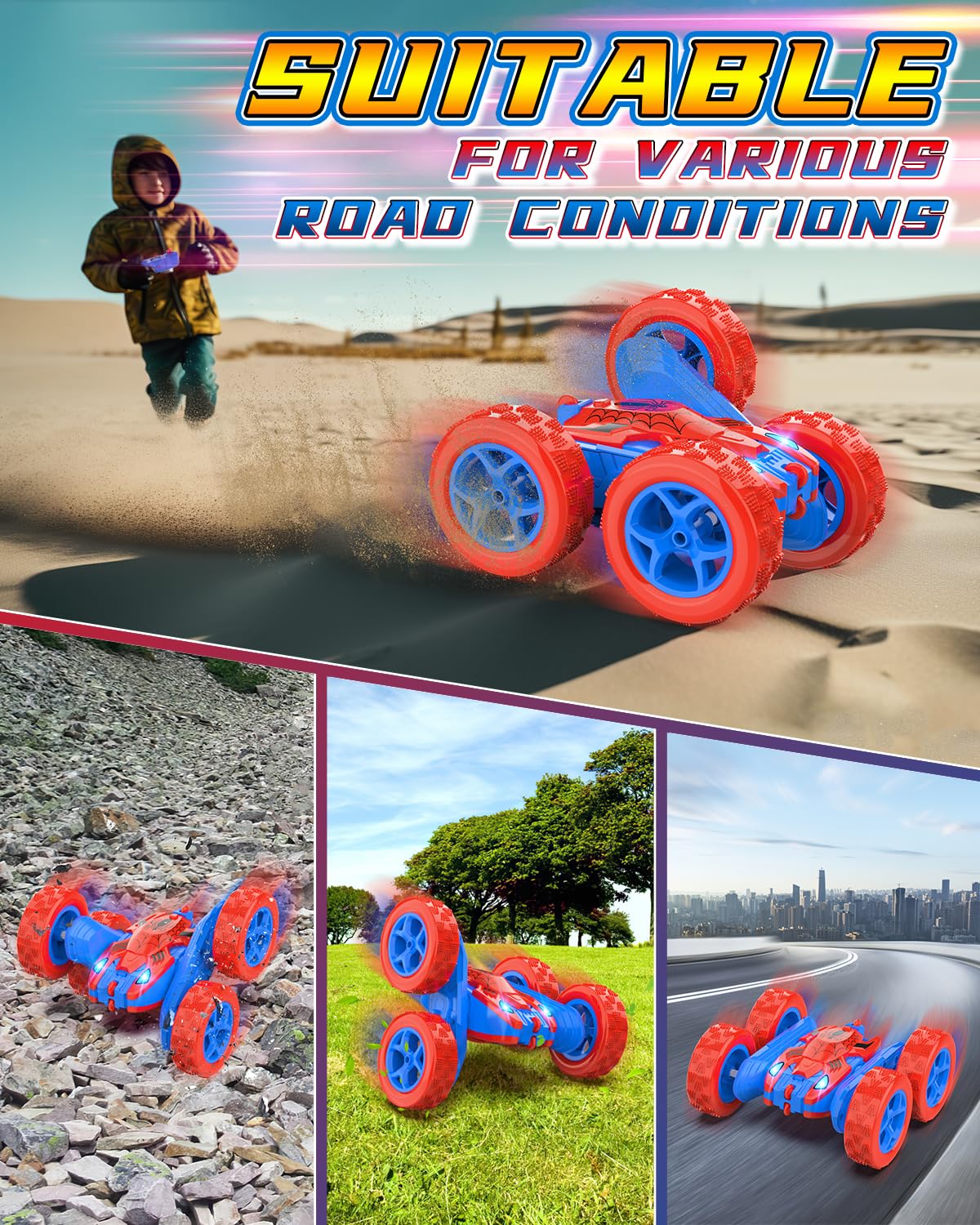 Spider Remote Control Car for Kids RC Stunt Cars for Boys 360Rotating 4WD Electric Rechargeable Vehicle Toy Car for Boy Age 6-8