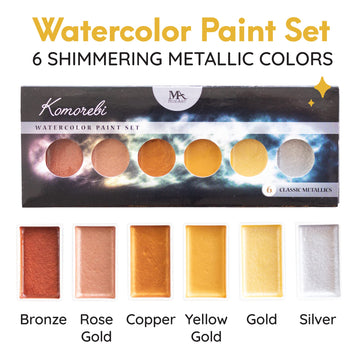 Komorebi Metallic Watercolor Paint Set - Set Of 6 Shimmery Premium Colors - Portable And Lightweight - Perfect For Artists, Stud
