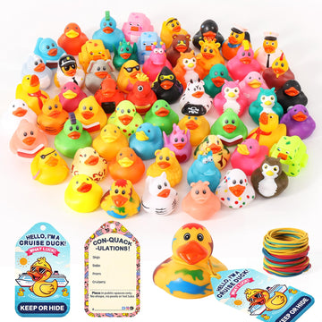 Anggiko 90 Pcs Cruise Rubber Ducks Kits Includes 30 Pcs Cruise Ducks 30 Pcs Cruising Duck Tags And 30 Pcs Rubber Bands, Assortme