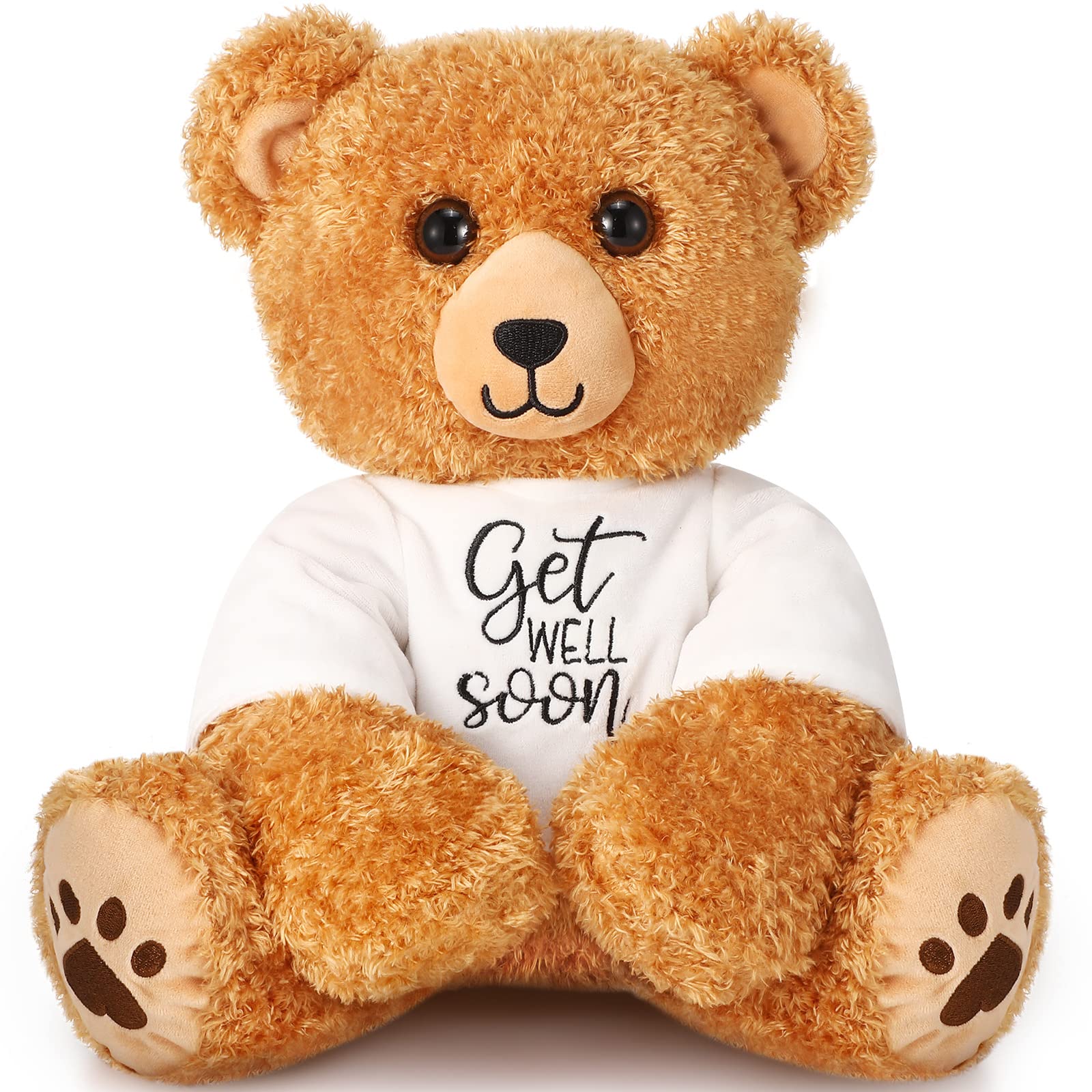 Get Well Soon Bear 16 Inch Bear Stuffed Animals With White T-Shirt Feel Well Soft Bear Plush Hospital Gifts For Boy And Girl (Classic Style)