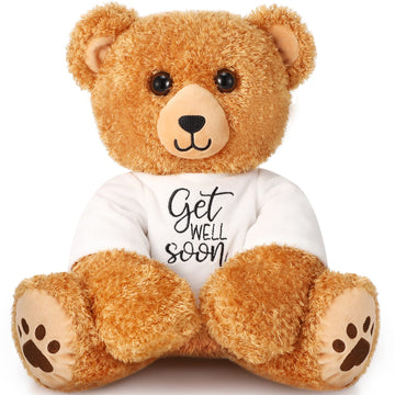 Get Well Soon Bear 16 Inch Bear Stuffed Animals With White T-Shirt Feel Well Soft Bear Plush Hospital Gifts For Boy And Girl (Classic Style)