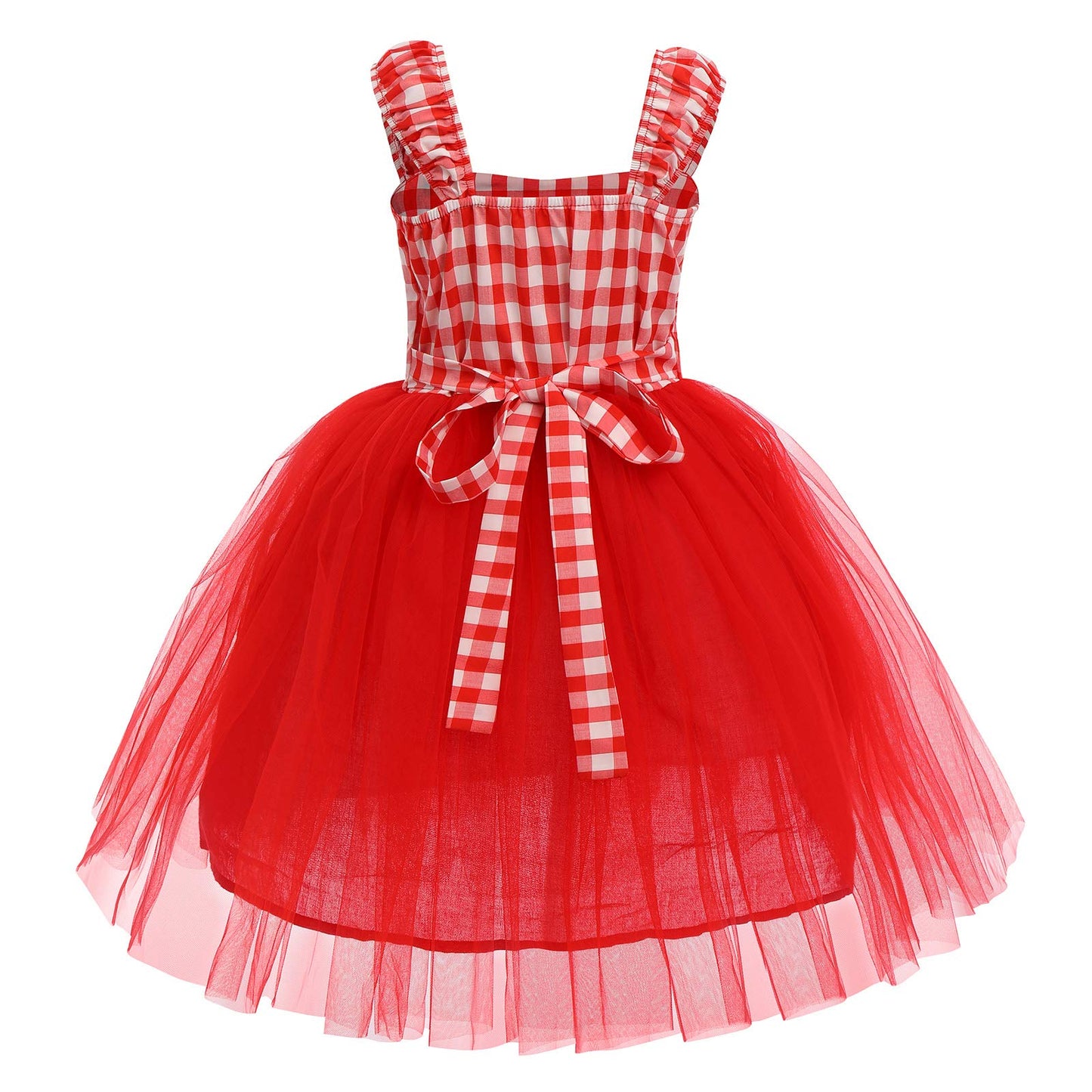 Imekis Little Red Riding Hood Costume Toddler Girls Baby 2Nd Halloween Outfit Fancy Cosplay Deluxe Storybook Plaid Maid Apron Dress Up Cape Cloak Kids Fairy Tale Princess Party Supply 18-24 Months