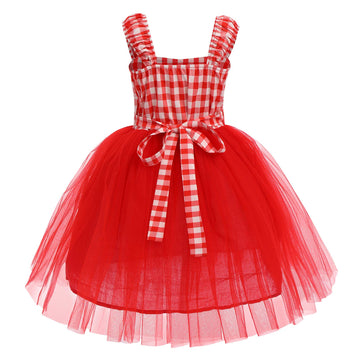 Imekis Little Red Riding Hood Costume Toddler Girls Baby 2Nd Halloween Outfit Fancy Cosplay Deluxe Storybook Plaid Maid Apron Dress Up Cape Cloak Kids Fairy Tale Princess Party Supply 18-24 Months