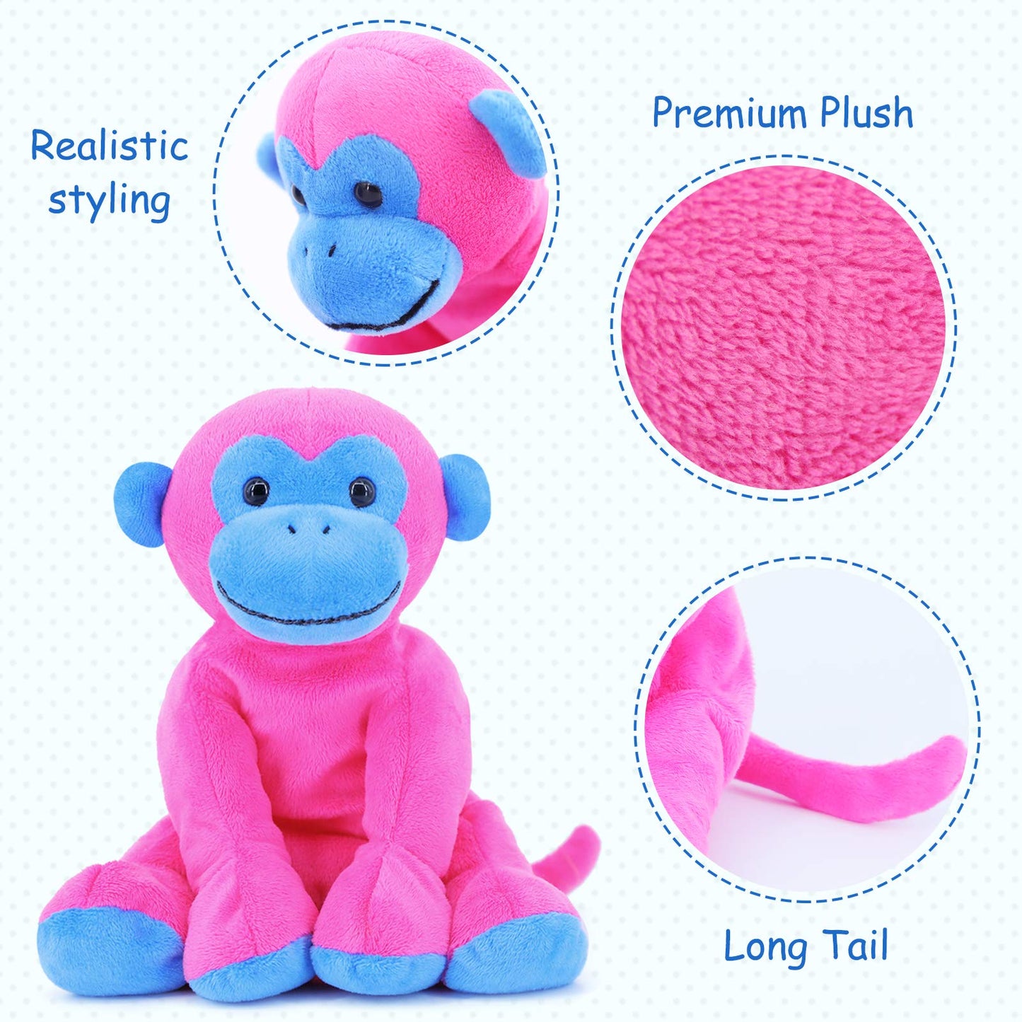 Weigedu Unique Ape Monkey Stuffed Animals Plush Toys, Soft Cute Monkey Orangutan Toy For Toddlers Child Kids Babies Birthday Gift, 7.9' Pink