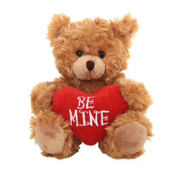 Plushland Stuffed Mocha Heart Bear - Plush Bear Toy For Kids & Adults - Embroidered Heart Pillow - Brown-9 Inches (Be Mine 9'')