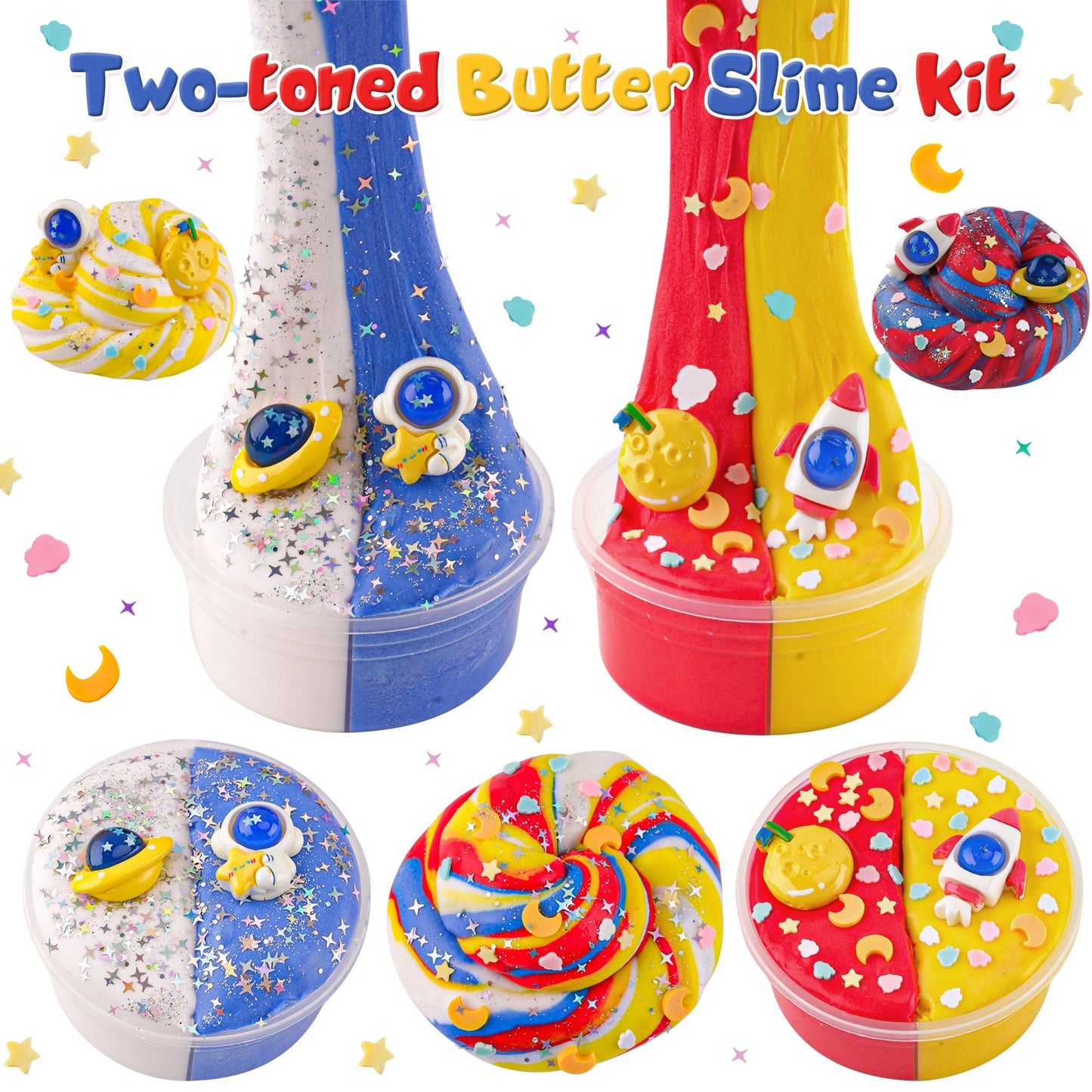 Lawoho 2X120Ml Butter Slime Kit Includes Two-Toned Butter Slime With 6 Packs Add-Ins, Galaxy Slime For Kids Party Favors, Galaxy Slime Kit For Girls & Boys Birthday Halloween Christmas Easter Gifts