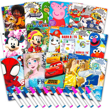 12 Mess Free Imagine Ink Coloring Book Set for Kids - Bulk Bundle with 12 No Mess Coloring Books, Barn Bots Stickers and Door Ha