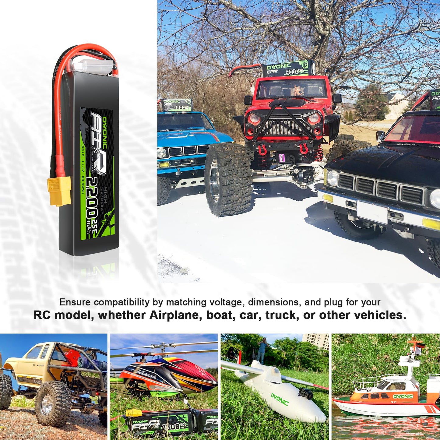 Ovonic 3S Lipo Battery 25C 2200Mah 11.1V Lipo Battery With Xt60 Connector For Rc Airplane Helicopter Quadcopter Rc Car Truck Boa