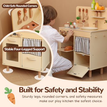 Leeshyah Play Kitchen for Kids, Classic Wooden Kitchen Playset with Food Accessories Set Ideal for Creative Pretend Play, Suitab
