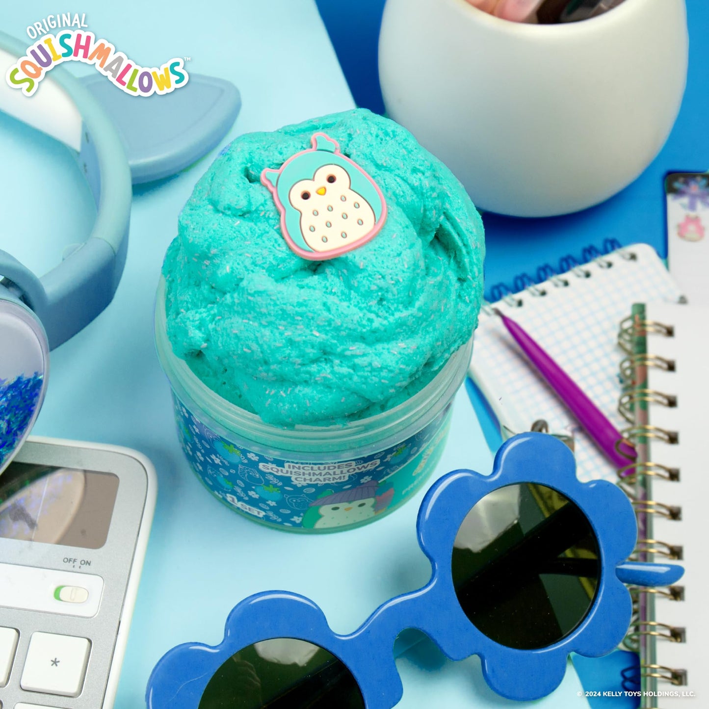 Squishmallows Winston The Owl Scented Slime, Blue Raspberry, 8 oz, Fun Add-Ins, Perfect Gift for Kids, Soft & Squishy Toy