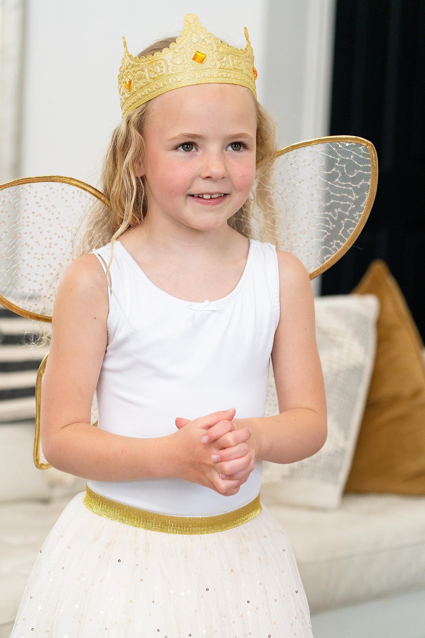 Little Adventures Shimmer Wings Costume Dress Up - Machine Washable Girl Pretend Play and Party Outfit (Gold)