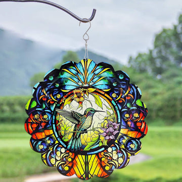 Wind Spinners Hummingbird Arts12 Inch 3D Stainless Steel Laser Cut Metal Art Geometric Pattern Wind Sculpture Hanging For Yard G