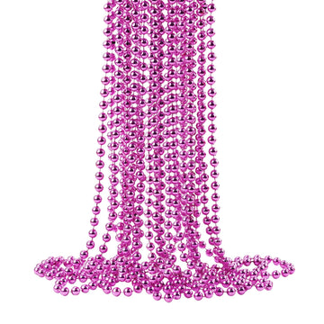 ZZYFGH 33'' 7mm Metallic Pink Bead Necklace Bulk, Mardi Gras Round Beaded Necklaces for Party Favors Costume Necklace (12 Pcs)