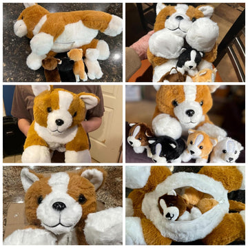 Youthfuljive 5 Pcs Corgi Stuffed Animal With 4 Babies Puppy Inside Big Mommy Dog Stuffed Animals In Zippered Belly, Cute Stuffed
