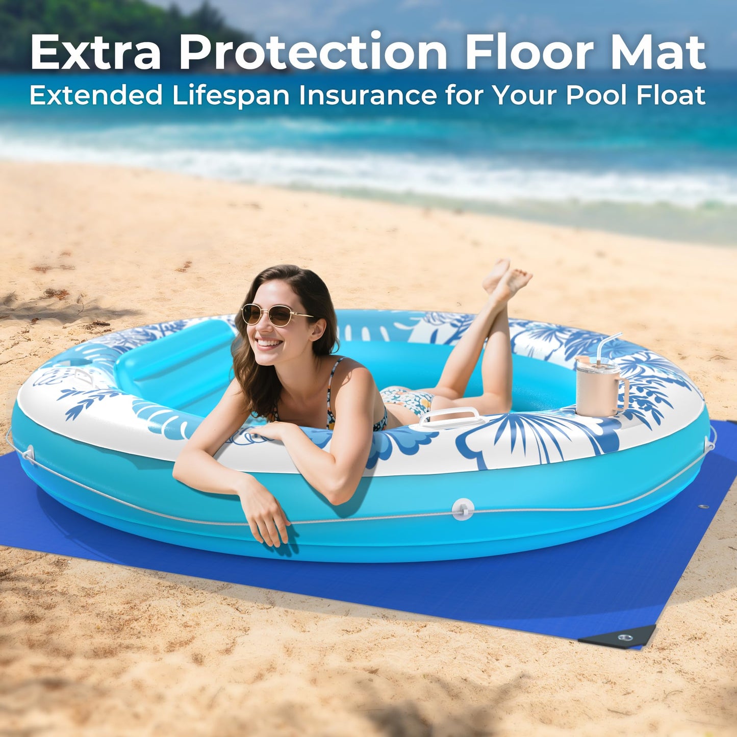 Inflatable Tanning Pool Lounger Float with Protection Tarp  75 x 75 Pool Floats mature-themed with Pillow  6 in 1 Suntan Tub Raft Floatie  Sunbathing Water Lounge Blow Up Pool Kids Ball Pit Party Gifts-Blue